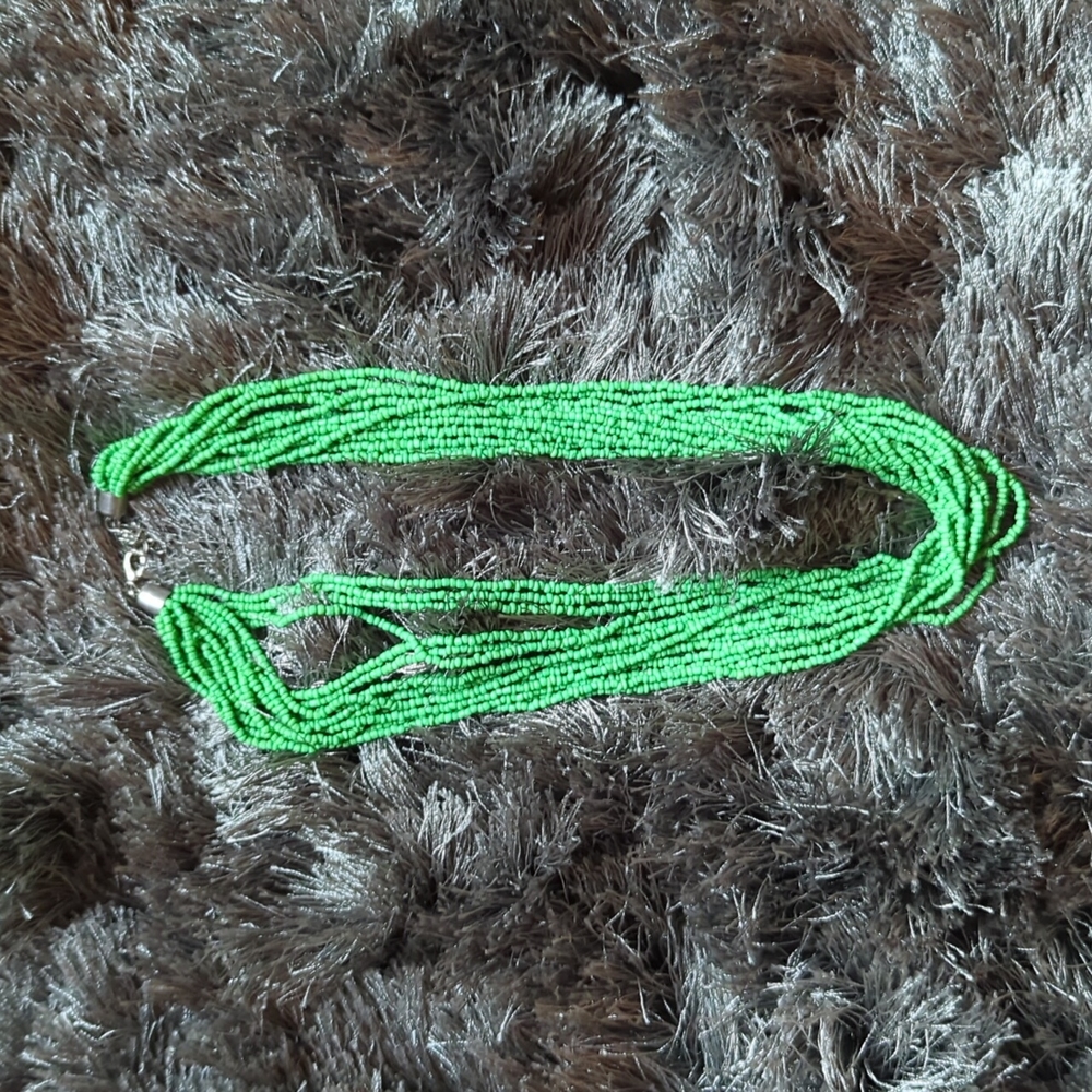 Green Beaded Multi Strand Layer Statement Necklace - image 8